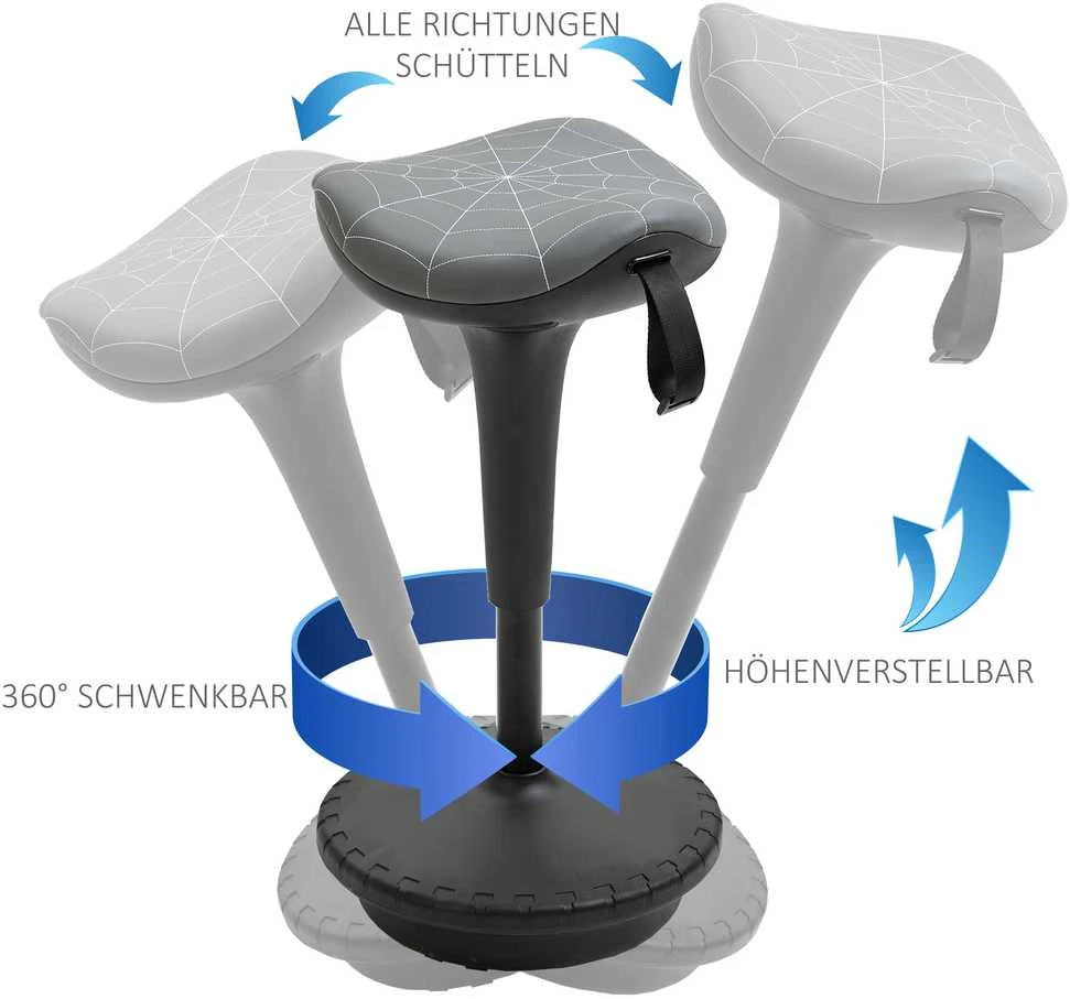 Vinsetto biuro kėdė su pasukimo funkcija, ergonomiška kėdė, reguliuojamo aukščio 65,5–83,5 cm, pasvirusi 120°, pilka