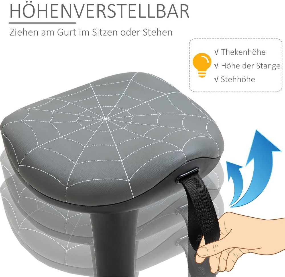 Vinsetto biuro kėdė su pasukimo funkcija, ergonomiška kėdė, reguliuojamo aukščio 65,5–83,5 cm, pasvirusi 120°, pilka
