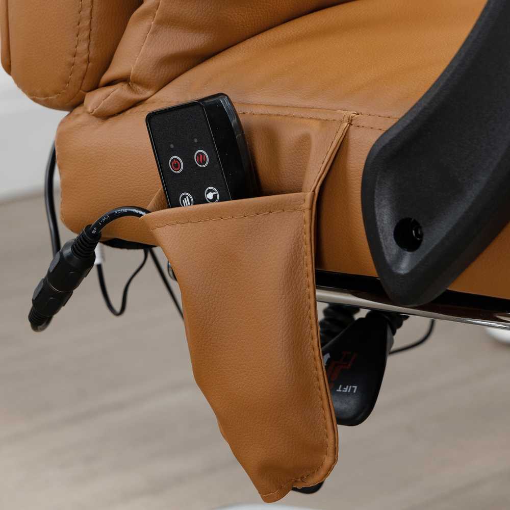 Vinsetto biuro kėdė su masažo funkcija, ergonomiška darbo kėdė su atlošimo mechanizmu, galvos pagalve, reguliuojamu aukščiu, kojų atrama, šildymu, ruda