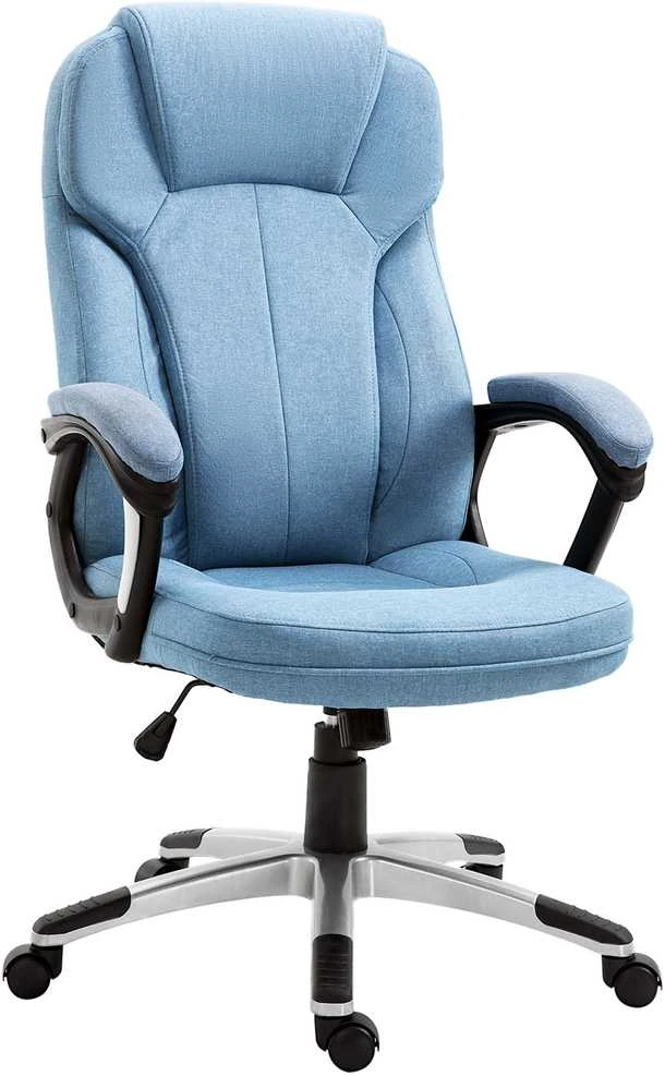 Vinsetto biuro kėdė kompiuterio kėdė sukamoji kėdė aukščio reguliavimas supimosi funkcija šviesiai mėlyna linas 66x75x110-120cm