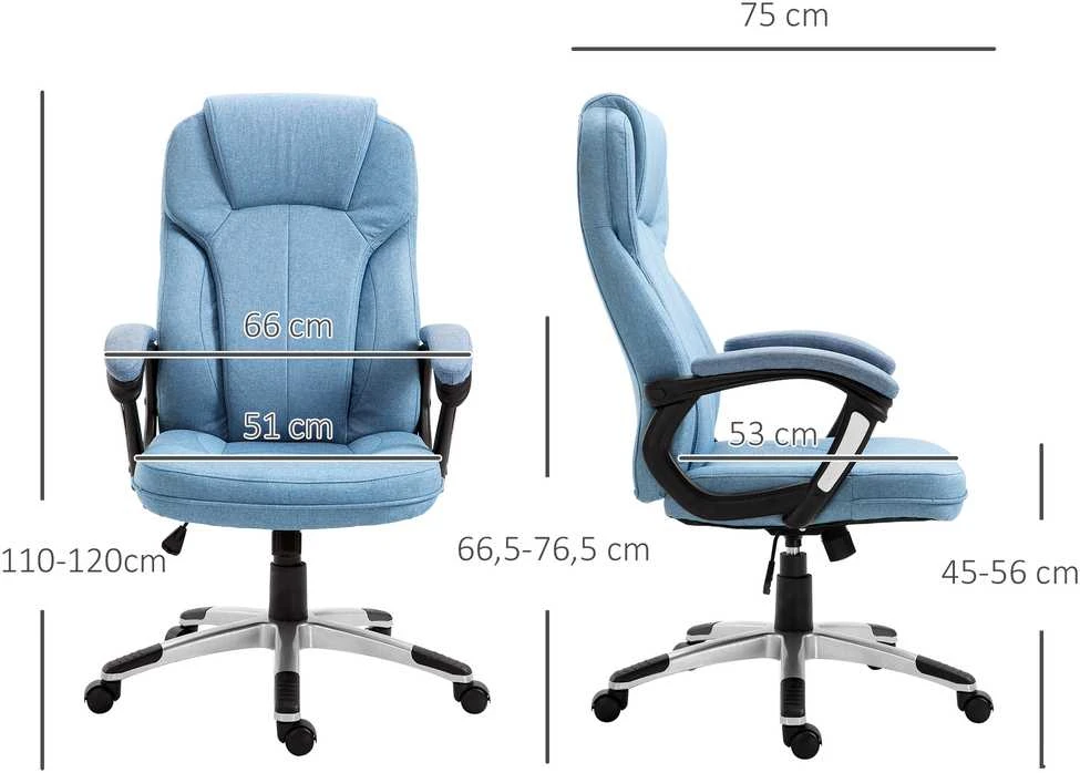 Vinsetto biuro kėdė kompiuterio kėdė sukamoji kėdė aukščio reguliavimas supimosi funkcija šviesiai mėlyna linas 66x75x110-120cm
