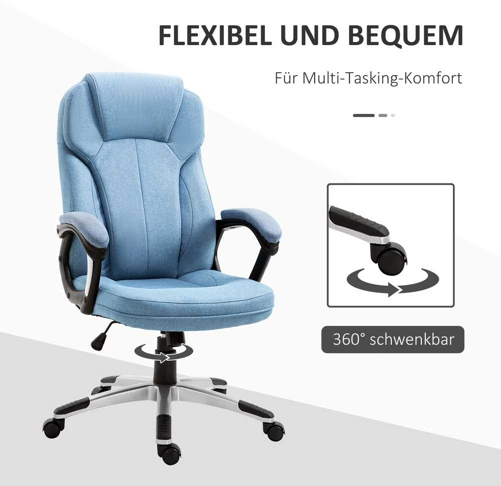 Vinsetto biuro kėdė kompiuterio kėdė sukamoji kėdė aukščio reguliavimas supimosi funkcija šviesiai mėlyna linas 66x75x110-120cm