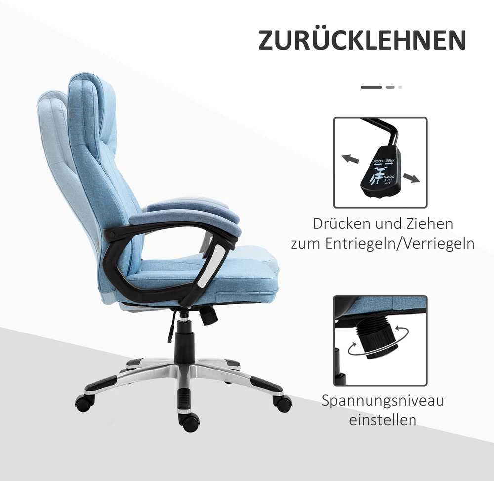Vinsetto biuro kėdė kompiuterio kėdė sukamoji kėdė aukščio reguliavimas supimosi funkcija šviesiai mėlyna linas 66x75x110-120cm
