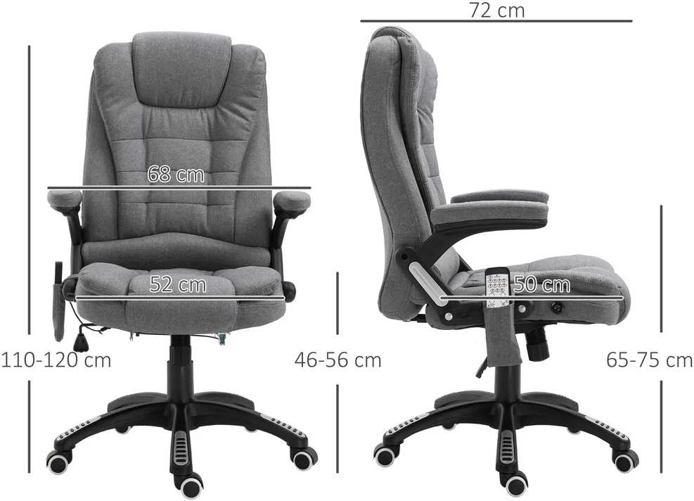 Vinsetto masažinis vadovo kėdė biuro kėdė reguliuojamo aukščio ergonomiška masažinė pilka 67 x 74 x 116–126 cm