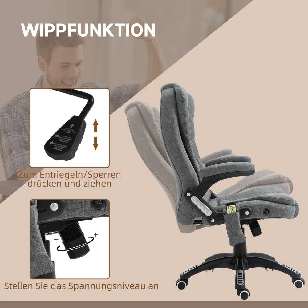 Vinsetto masažinis vadovo kėdė biuro kėdė reguliuojamo aukščio ergonomiška masažinė pilka 67 x 74 x 116–126 cm