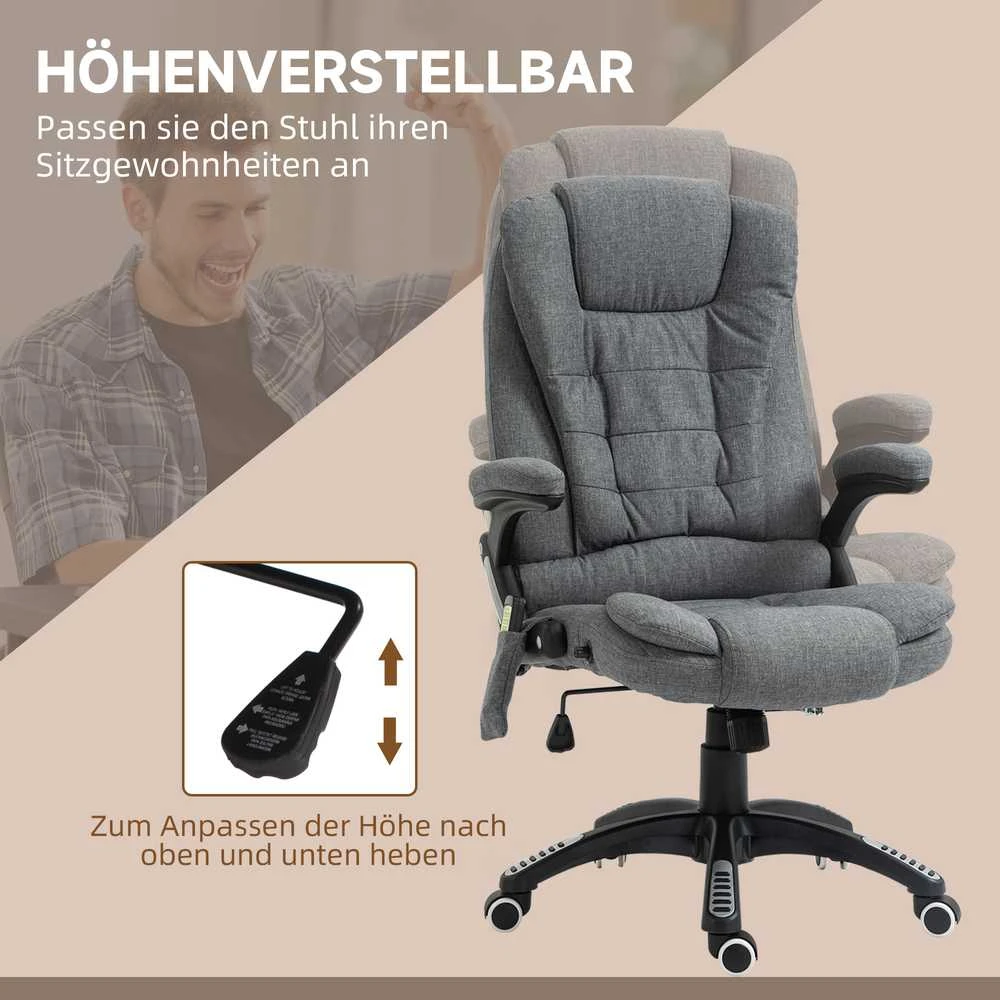 Vinsetto masažinis vadovo kėdė biuro kėdė reguliuojamo aukščio ergonomiška masažinė pilka 67 x 74 x 116–126 cm