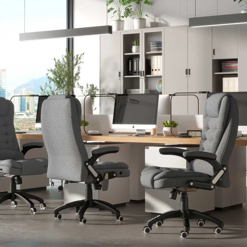 Vinsetto masažinis vadovo kėdė biuro kėdė reguliuojamo aukščio ergonomiška masažinė pilka 67 x 74 x 116–126 cm