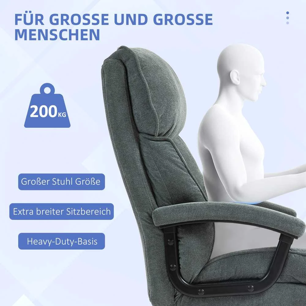 HOMCOM biuro kėdė, ergonomiška darbo kėdė su supimosi funkcija, lino išvaizda, reguliuojamo aukščio PC kėdė su sukimosi funkcija, storos pagalvėlės, atlaiko iki 200 kg apkrovą, skirta namų biurui, pilka