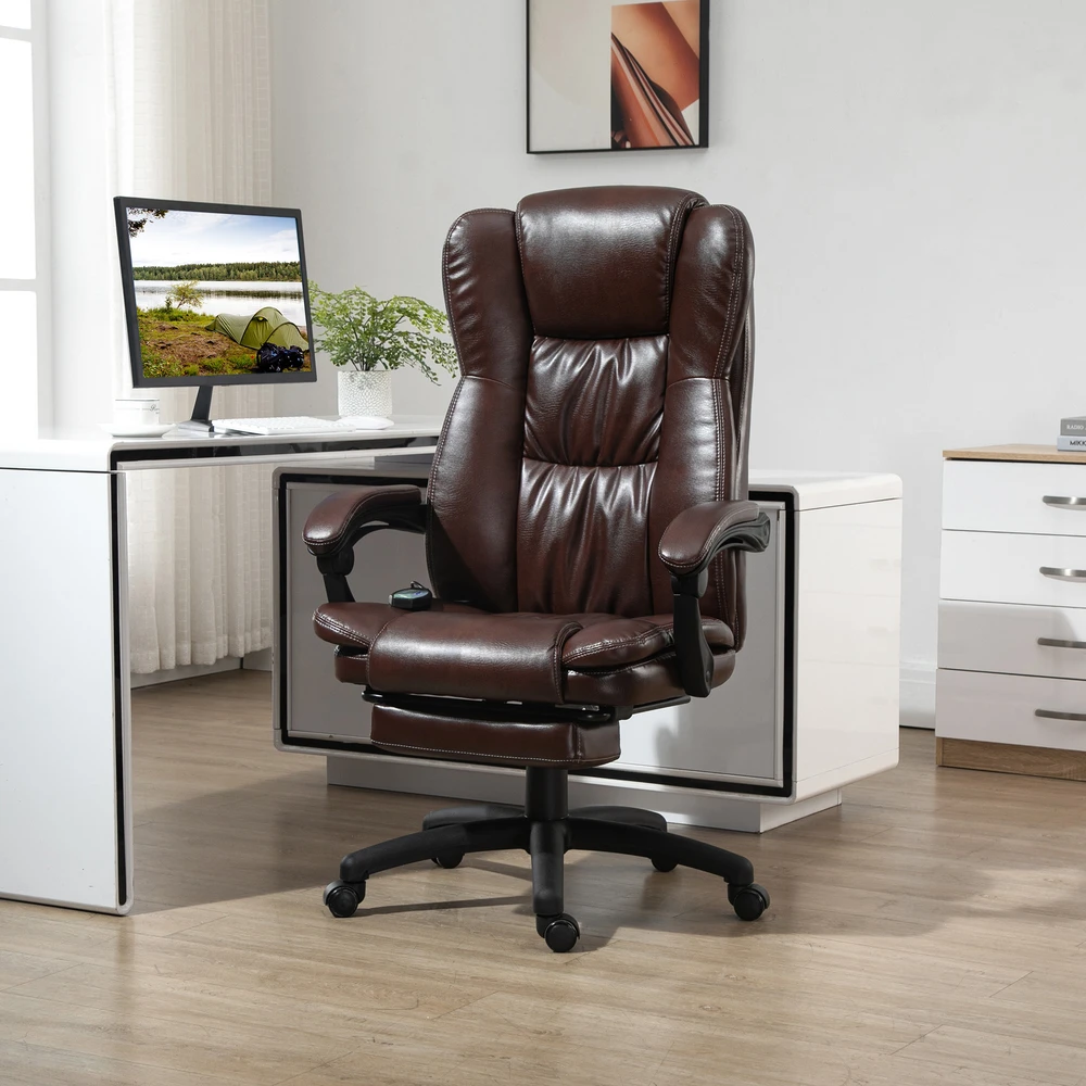 Vinsetto biuro kėdė vadovo kėdė sukamoji reguliuojamo aukščio ergonomiška su masažo funkcija, kojų atrama, galvos atrama ir atlošimo funkcija, dirbtinė oda, 68,5x68,5x113-121 cm