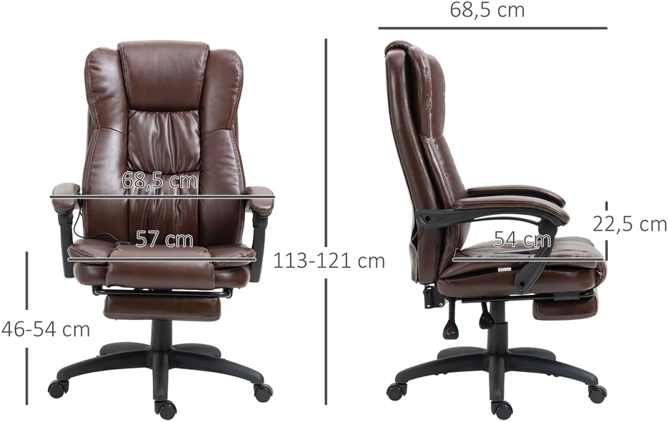 Vinsetto biuro kėdė vadovo kėdė sukamoji reguliuojamo aukščio ergonomiška su masažo funkcija, kojų atrama, galvos atrama ir atlošimo funkcija, dirbtinė oda, 68,5x68,5x113-121 cm
