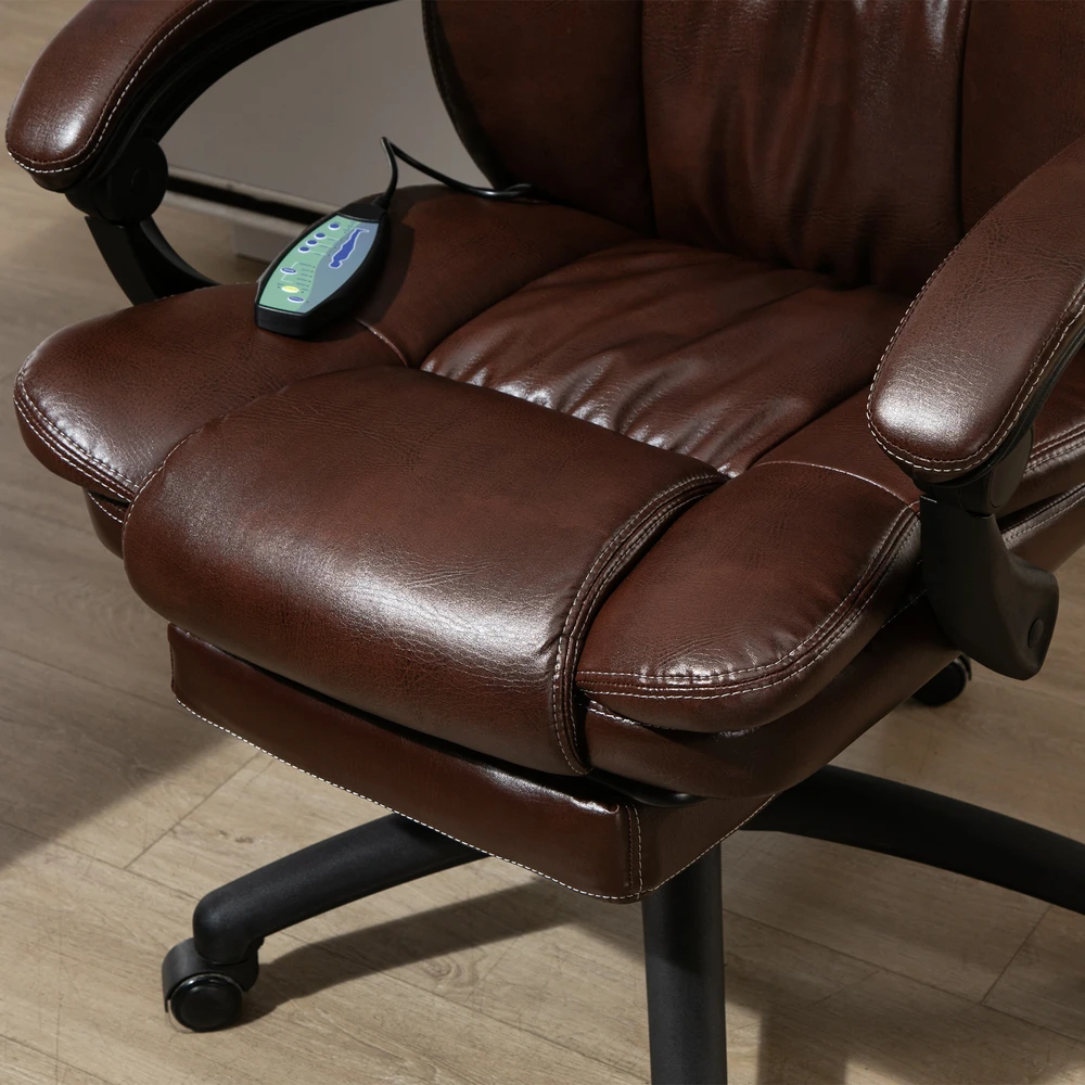 Vinsetto biuro kėdė vadovo kėdė sukamoji reguliuojamo aukščio ergonomiška su masažo funkcija, kojų atrama, galvos atrama ir atlošimo funkcija, dirbtinė oda, 68,5x68,5x113-121 cm
