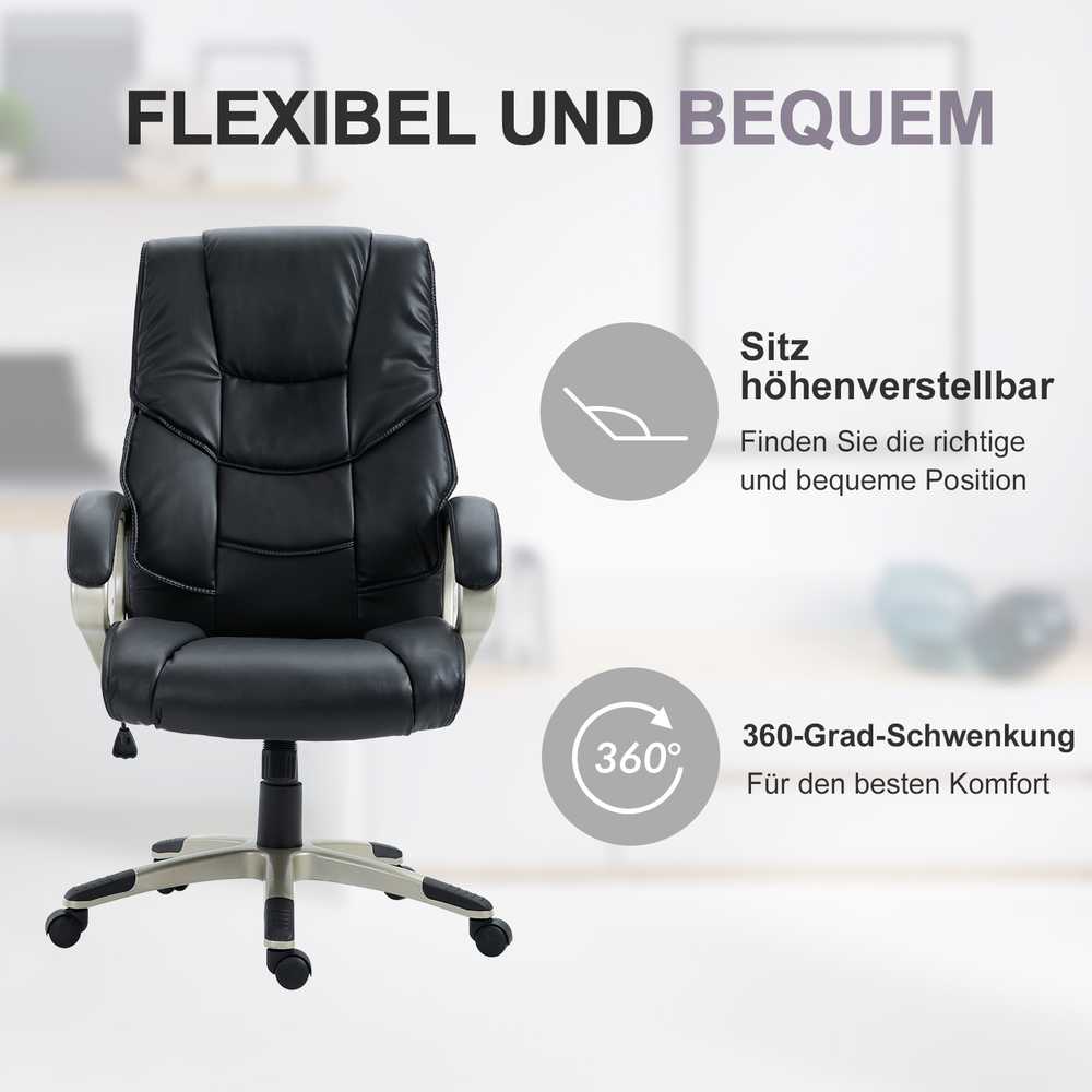 HOMCOM biuro kėdė, ergonomiška darbo kėdė su supimosi funkcija, sportinio dizaino, aukštas atlošas, 70x58x114–124 cm, juoda