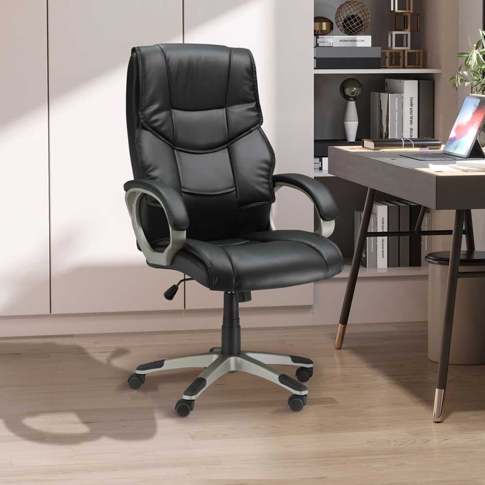 HOMCOM biuro kėdė, ergonomiška darbo kėdė su supimosi funkcija, sportinio dizaino, aukštas atlošas, 70x58x114–124 cm, juoda