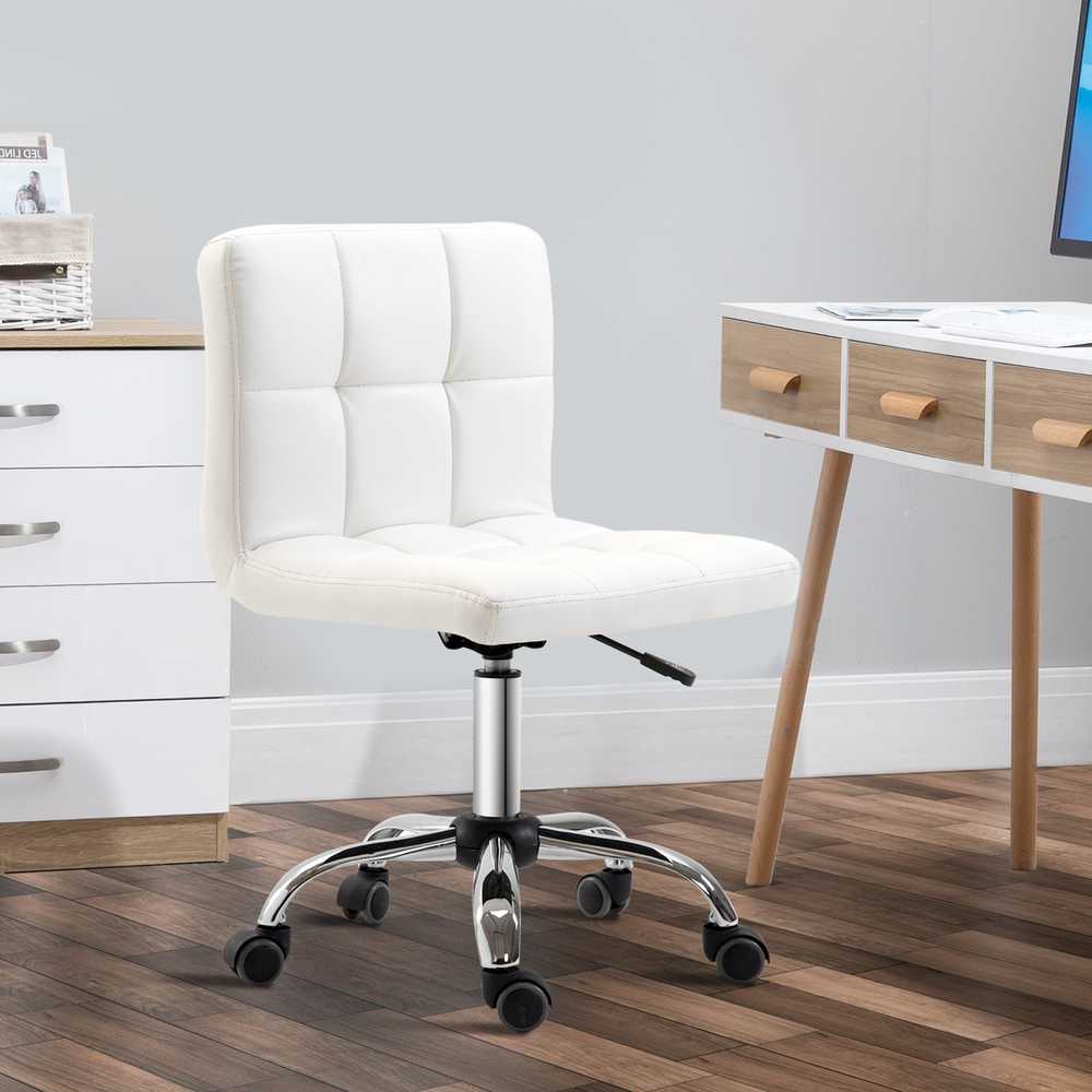 HOMCOM biuro kėdė, ergonomiška kėdė be porankių, reguliuojamo aukščio sukama kėdė, kompiuterio kėdė biurui ar darbo kambariui, dirbtinė oda, balta