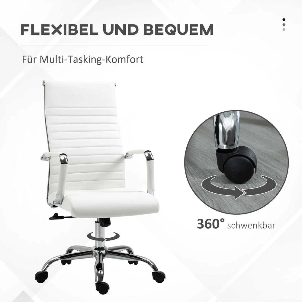 Vinsetto biuro kėdė, sukamoji kėdė, vadovo kėdė, su supimosi funkcija, reguliuojamo aukščio, paminkštinta, ergonomiška, dirbtinė oda, porolonas, balta, 54 x 62 x 104-114 cm