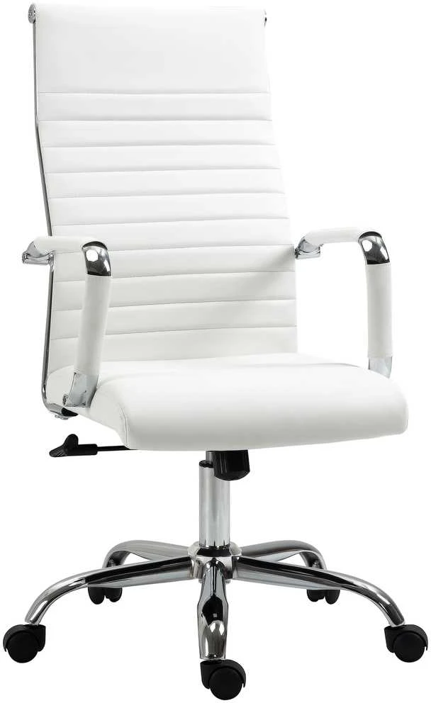 Vinsetto biuro kėdė, sukamoji kėdė, vadovo kėdė, su supimosi funkcija, reguliuojamo aukščio, paminkštinta, ergonomiška, dirbtinė oda, porolonas, balta, 54 x 62 x 104-114 cm