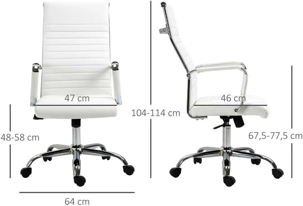 Vinsetto biuro kėdė, sukamoji kėdė, vadovo kėdė, su supimosi funkcija, reguliuojamo aukščio, paminkštinta, ergonomiška, dirbtinė oda, porolonas, balta, 54 x 62 x 104-114 cm