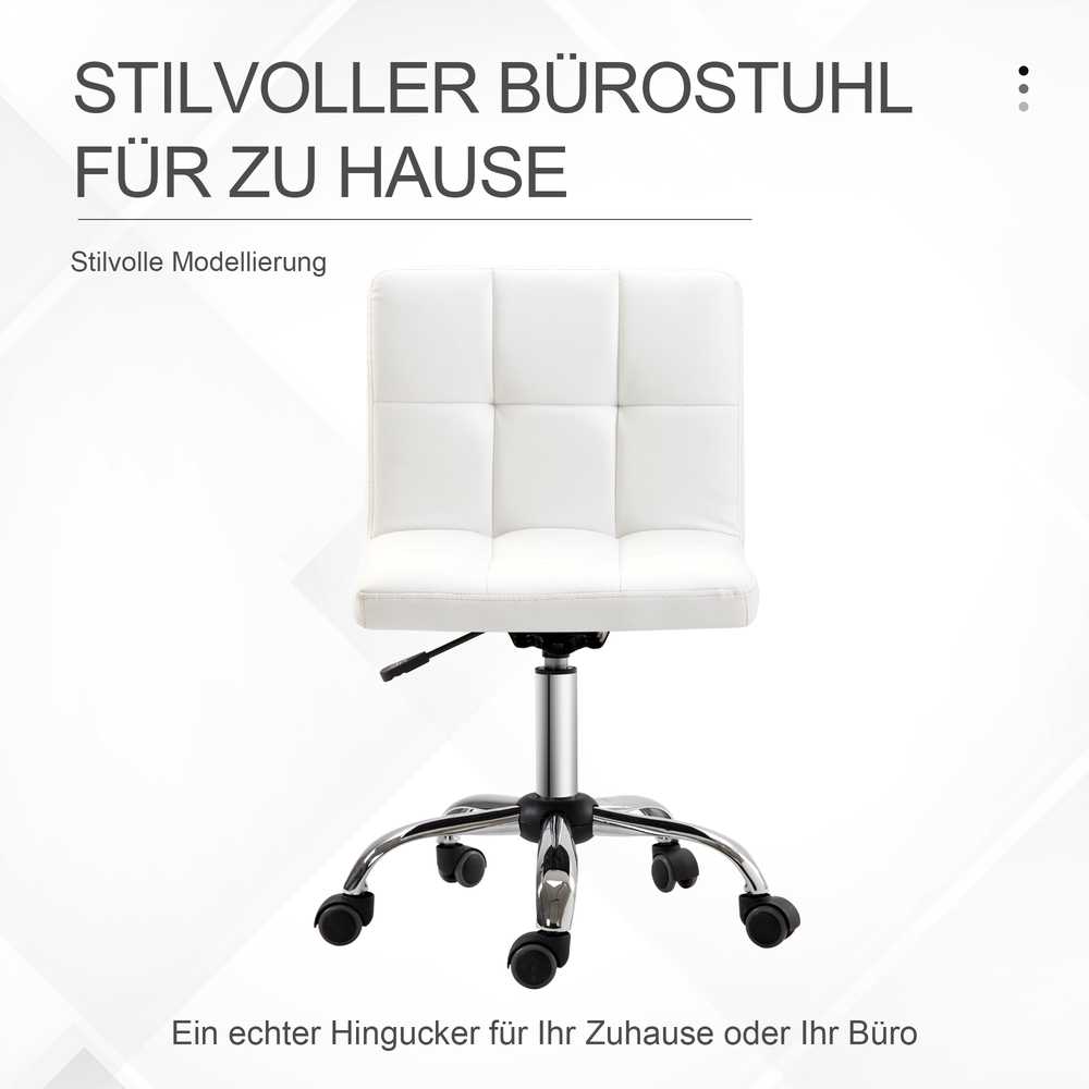 HOMCOM biuro kėdė, ergonomiška kėdė be porankių, reguliuojamo aukščio sukama kėdė, kompiuterio kėdė biurui ar darbo kambariui, dirbtinė oda, balta