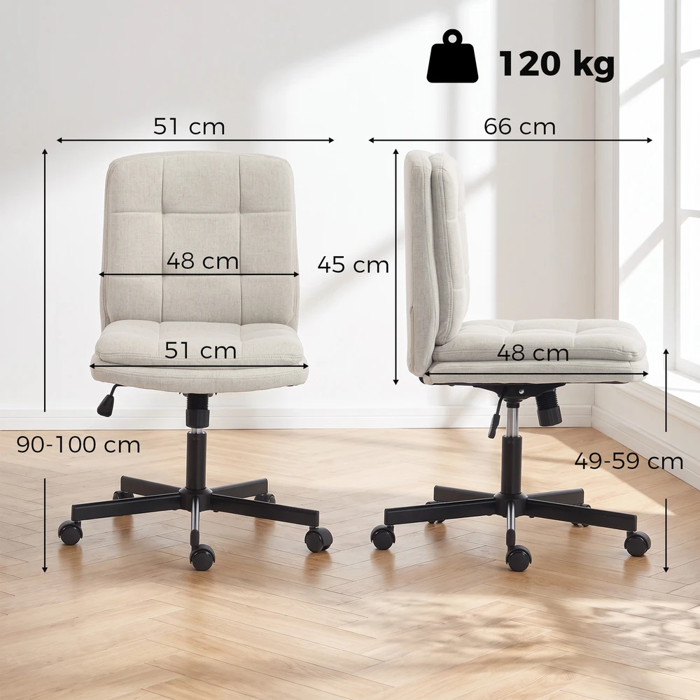 Biuro kėdė be porankių su supimo funkcija, šviesiai pilka ir juoda, 51 × 66 × 90–100 cm