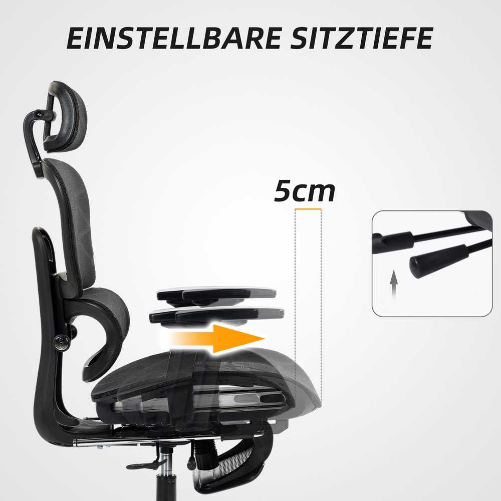 HOMCOM ergonominė biuro kėdė su porankiais, galvos atrama, juosmens atrama, reguliuojamo aukščio tinkline pasukama kėdė su supimosi funkcija, atlošimo funkcija, kojų atrama, juoda