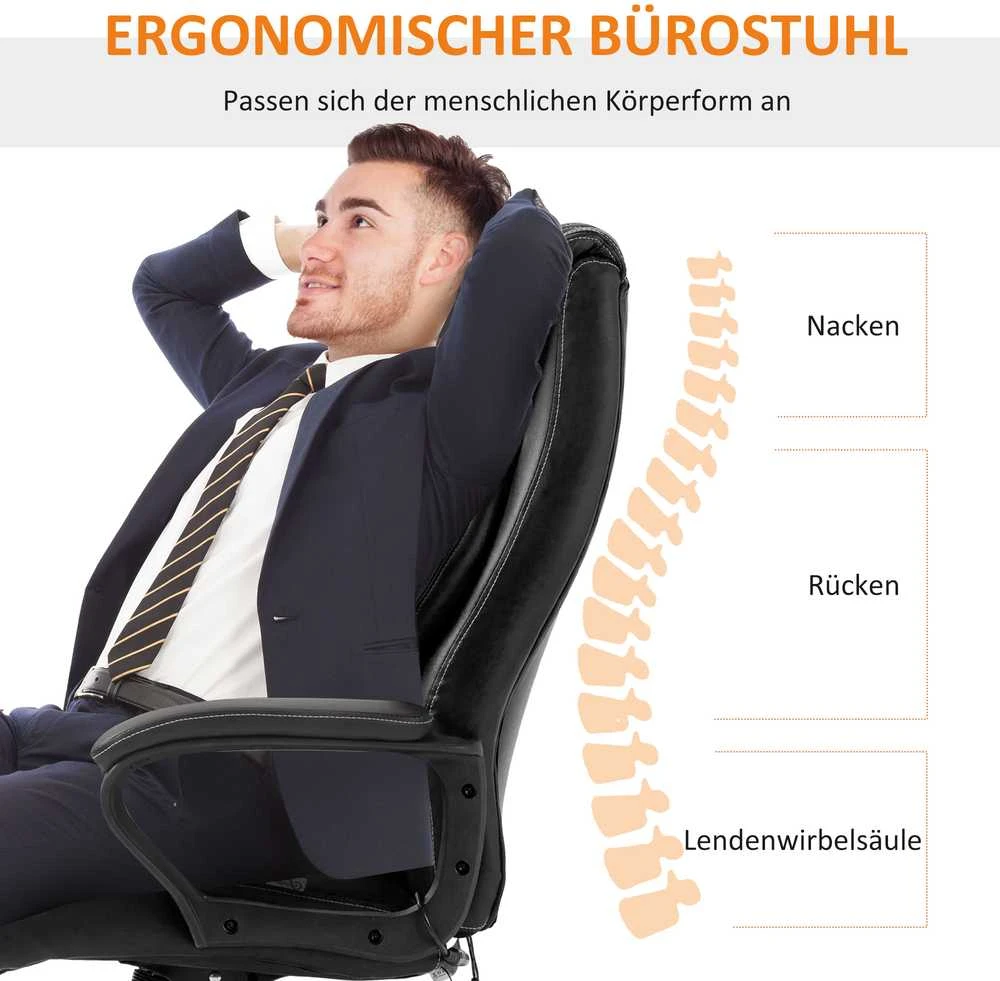 Vinsetto masažinė kėdė, pasukama, reguliuojamo aukščio ergonomiška žaidimų kėdė, kompiuterio kėdė, 6 vibracijos taškai, lino pojūtis, reguliuojama, juoda