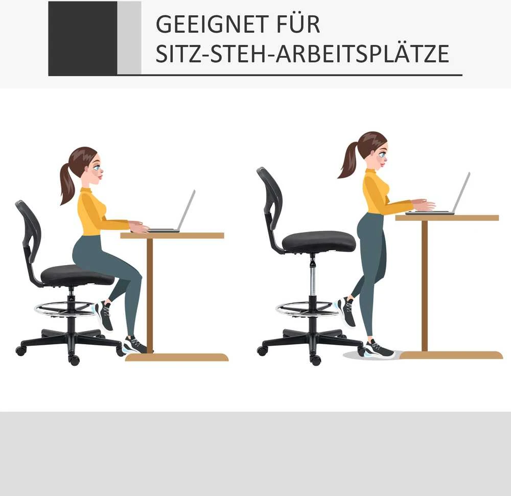 Vinsetto biuro kėdė ergonomiška pasukama kėdė su reguliuojamu kojų žiedu, reguliuojamo aukščio 93-113 cm, su ratukais, juoda