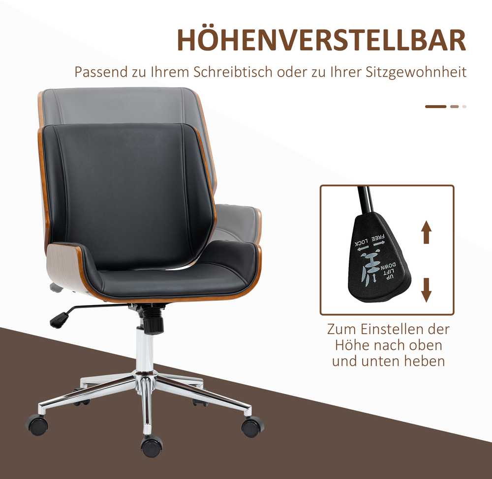 Vinsetto biuro kėdė su supimosi funkcija, ergonomiška kompiuterio kėdė, reguliuojamo aukščio rašomojo stalo kėdė, iki 120 kg apkrova, dirbtinė oda, juoda