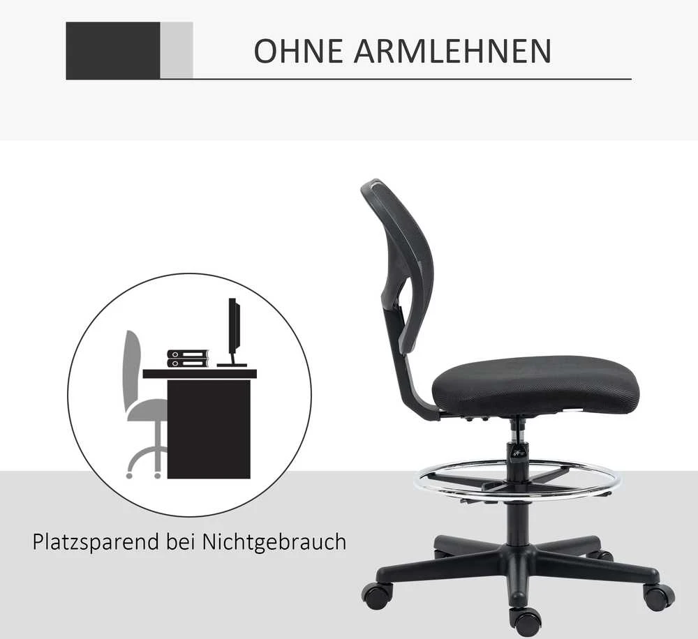 Vinsetto biuro kėdė ergonomiška pasukama kėdė su reguliuojamu kojų žiedu, reguliuojamo aukščio 93-113 cm, su ratukais, juoda