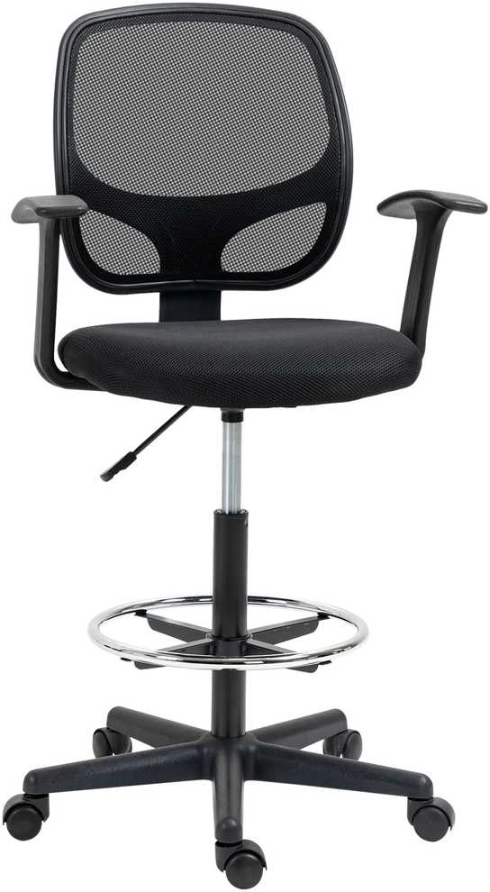 Vinsetto ergonominė biuro kėdė, darbo kėdė, sukamoji kėdė, kėdė piešimui, reguliuojamas kojų žiedas, iki 120 kg, juoda, 60x56x110-132 cm