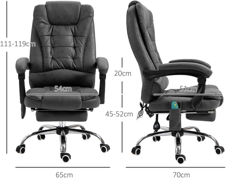 „Vinsetto“ darbo kėdė su masažo funkcija, ergonomiška kėdė su atlošimo ir šildymo funkcijomis, kompiuterio kėdė su kojų atrama, reguliuojamo aukščio, pilka
