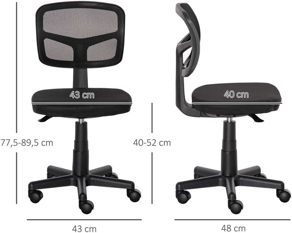 Vinsetto biuro kėdė, ergonomiška darbo kėdė, reguliuojamo aukščio besisukanti kėdė, taupanti vietą, juoda