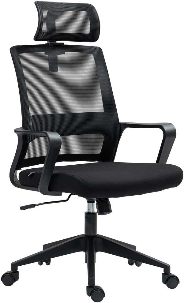 HOMCOM ergonominė biuro kėdė su porankiais, reguliuojama galvos atrama, tinkleliu ir supimosi funkcija, juoda