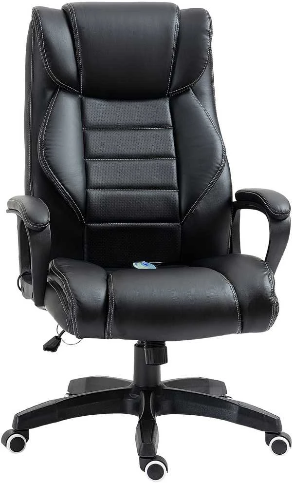 Vinsetto masažinė kėdė, pasukama, reguliuojamo aukščio ergonomiška žaidimų kėdė, kompiuterio kėdė, 6 vibracijos taškai, lino pojūtis, reguliuojama, juoda