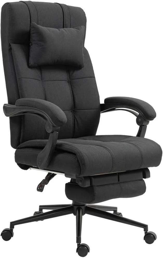 Vinsetto ergonominė biuro kėdė su atlošimo funkcija, galvos atrama, porankiais, reguliuojamu aukščiu ir kojų atrama, juoda