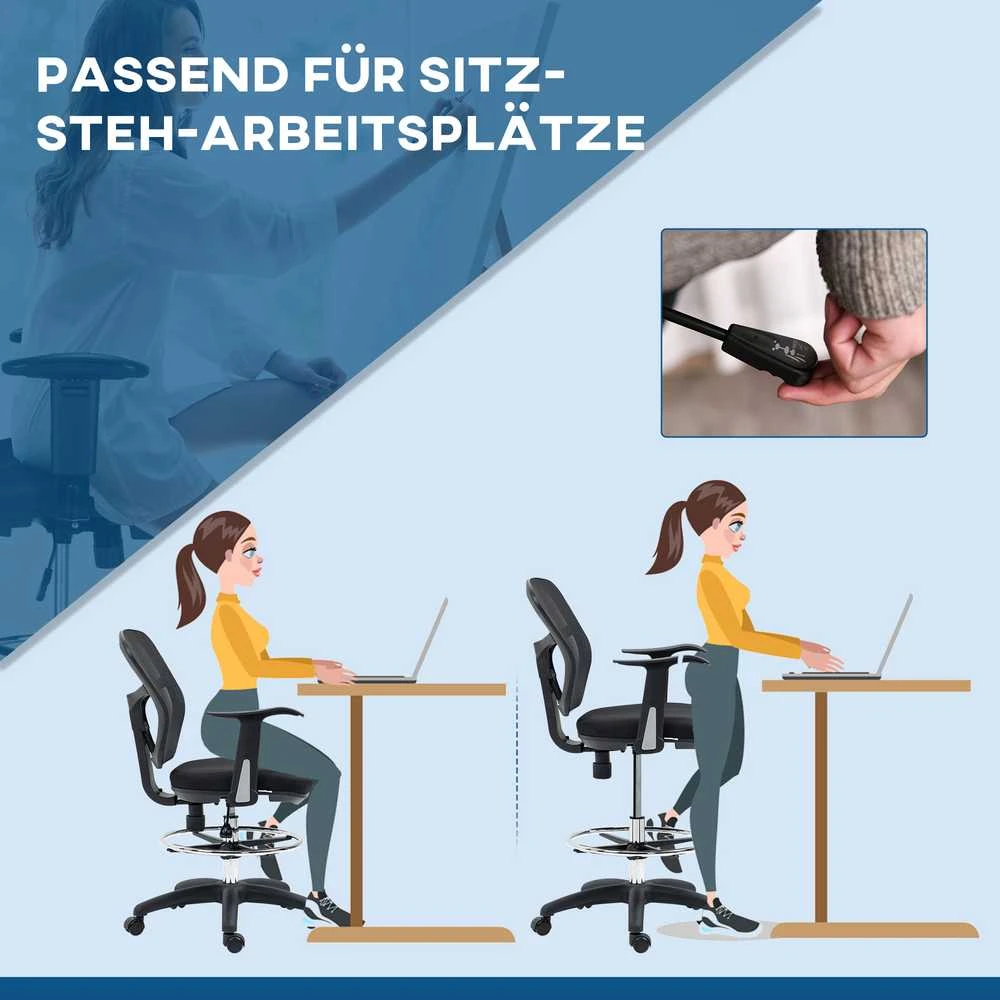 Vinsetto Ergonomiška rašomojo stalo kėdė su kojų atrama 95-115 cm - juoda