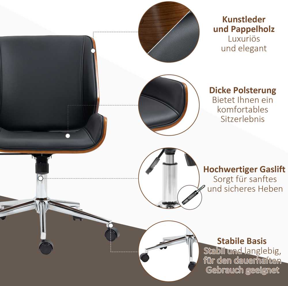 Vinsetto biuro kėdė su supimosi funkcija, ergonomiška kompiuterio kėdė, reguliuojamo aukščio rašomojo stalo kėdė, iki 120 kg apkrova, dirbtinė oda, juoda