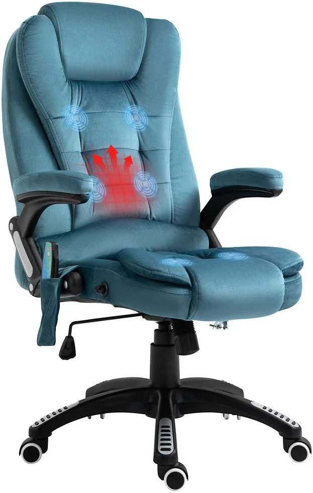 Vinsetto masažinė biuro kėdė su masažo funkcija, reguliuojamo aukščio besisukanti kėdė, ergonomiška kėdė, mėlyna