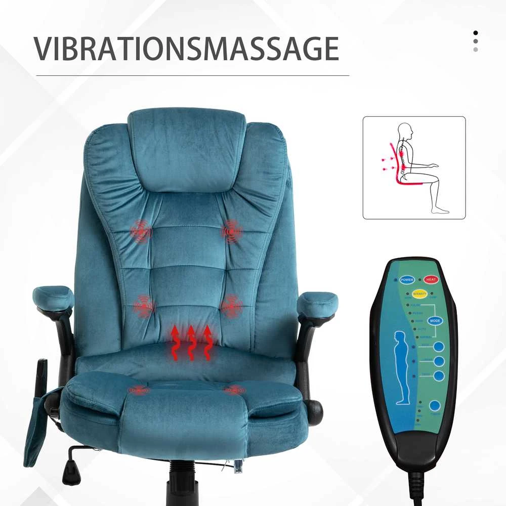 Vinsetto masažinė biuro kėdė su masažo funkcija, reguliuojamo aukščio besisukanti kėdė, ergonomiška kėdė, mėlyna