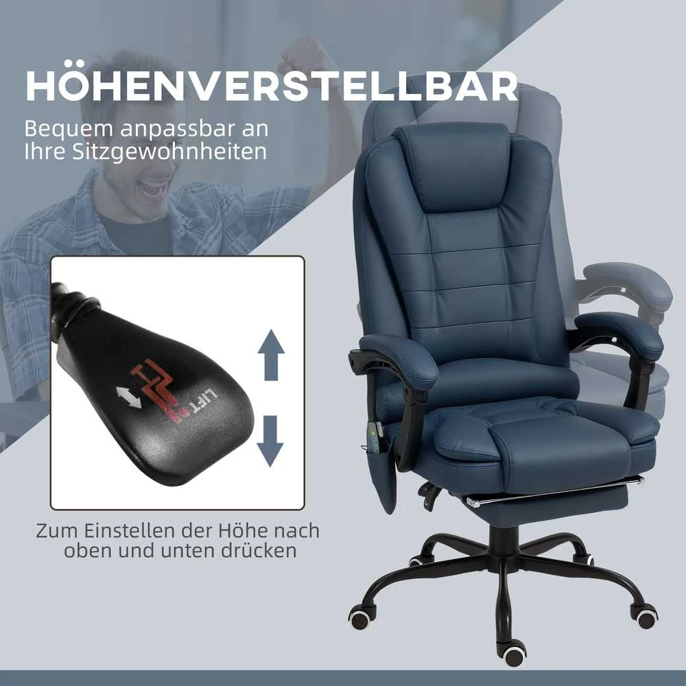 Vinsetto biuro kėdė su 7 taškų masažu, ergonomiškas biuro krėslas su atlošimo funkcija, reguliuojamo aukščio vadovo kėdė su nuotolinio valdymo pulteliu, išlaikanti iki 120 kg, skirta darbo kambariui, biurui, mėlyna