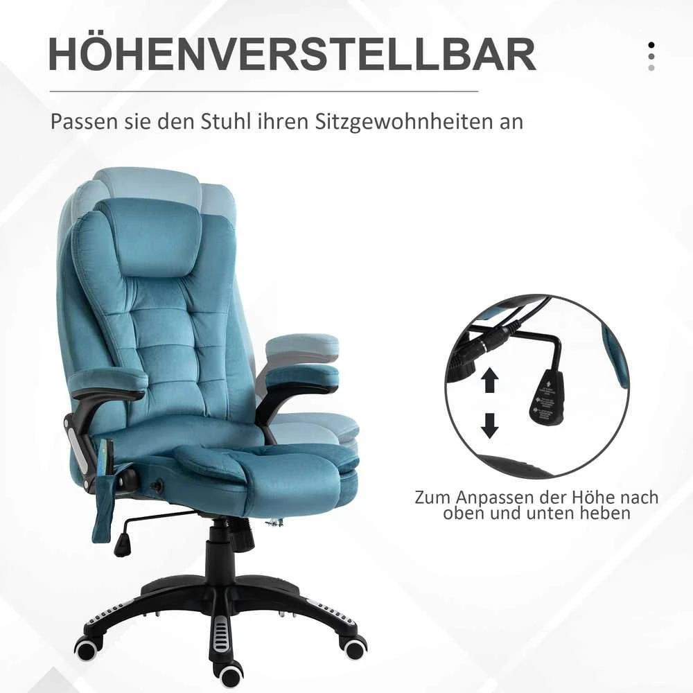 Vinsetto masažinė biuro kėdė su masažo funkcija, reguliuojamo aukščio besisukanti kėdė, ergonomiška kėdė, mėlyna
