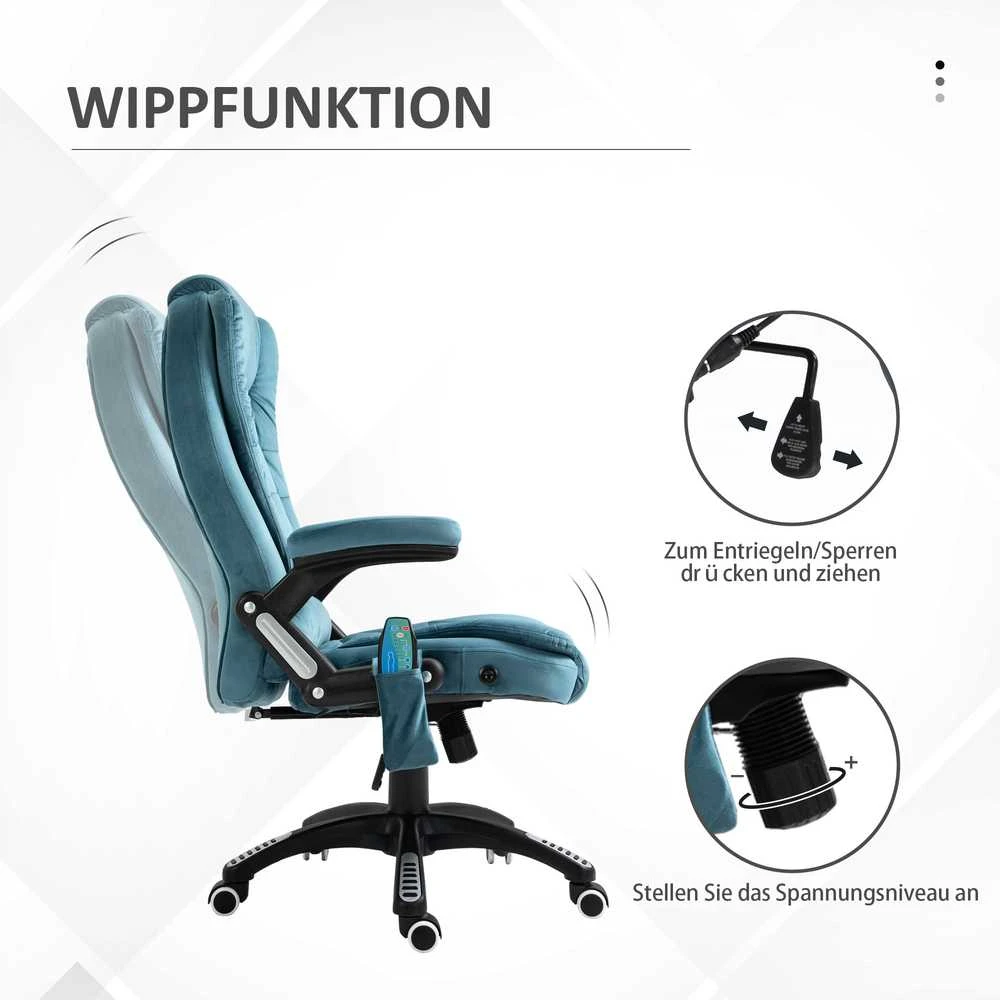 Vinsetto masažinė biuro kėdė su masažo funkcija, reguliuojamo aukščio besisukanti kėdė, ergonomiška kėdė, mėlyna