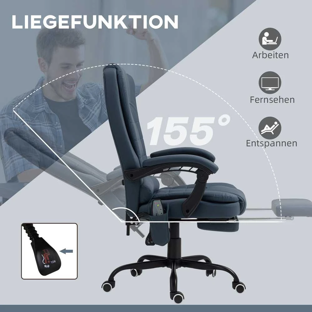 Vinsetto biuro kėdė su 7 taškų masažu, ergonomiškas biuro krėslas su atlošimo funkcija, reguliuojamo aukščio vadovo kėdė su nuotolinio valdymo pulteliu, išlaikanti iki 120 kg, skirta darbo kambariui, biurui, mėlyna