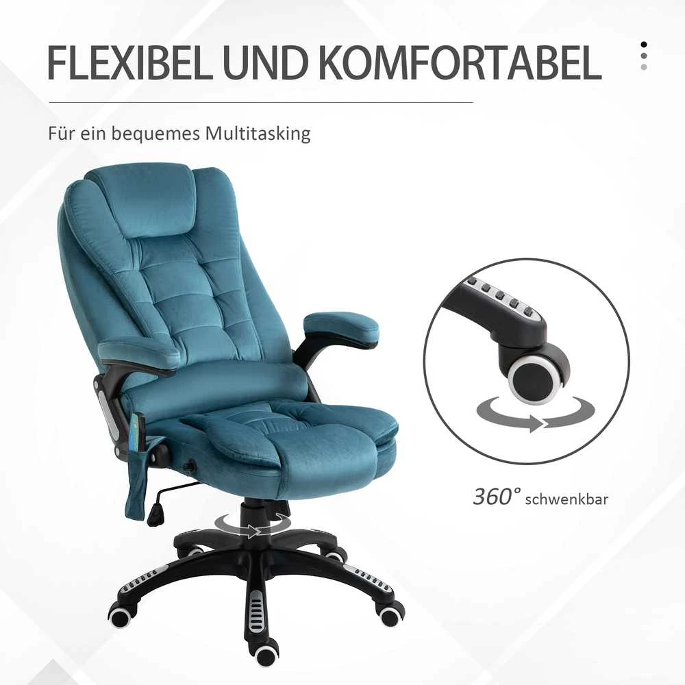 Vinsetto masažinė biuro kėdė su masažo funkcija, reguliuojamo aukščio besisukanti kėdė, ergonomiška kėdė, mėlyna