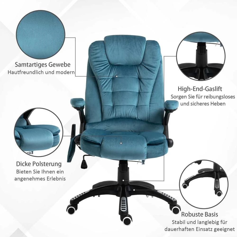 Vinsetto masažinė biuro kėdė su masažo funkcija, reguliuojamo aukščio besisukanti kėdė, ergonomiška kėdė, mėlyna
