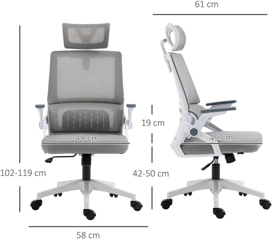 Vinsetto ergonomiška biuro kėdė, reguliuojama rašomojo stalo kėdė su galvos atrama, porankiais, reguliuojamu aukščiu, besisukanti, su supimosi funkcija, juosmens atrama, tinklelis