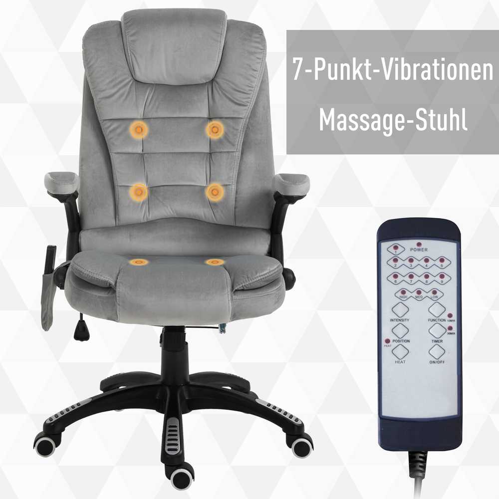Vinsetto masažinė kėdė, biuro kėdė, žaidimų kėdė, reguliuojamo aukščio kėdė vadovams, ergonomiška, PU ratukai, pilka, 67x74x107-116 cm