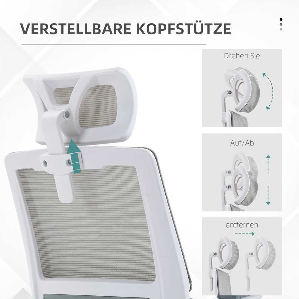 Vinsetto ergonomiška biuro kėdė, reguliuojama rašomojo stalo kėdė su galvos atrama, porankiais, reguliuojamu aukščiu, besisukanti, su supimosi funkcija, juosmens atrama, tinklelis