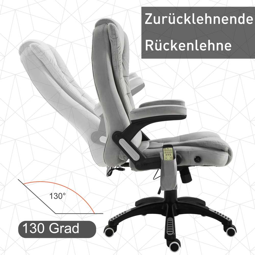 Vinsetto masažinė kėdė, biuro kėdė, žaidimų kėdė, reguliuojamo aukščio kėdė vadovams, ergonomiška, PU ratukai, pilka, 67x74x107-116 cm