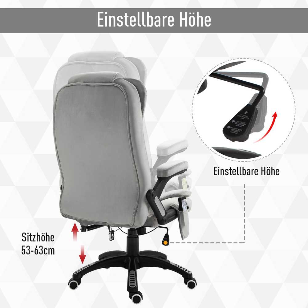 Vinsetto masažinė kėdė, biuro kėdė, žaidimų kėdė, reguliuojamo aukščio kėdė vadovams, ergonomiška, PU ratukai, pilka, 67x74x107-116 cm