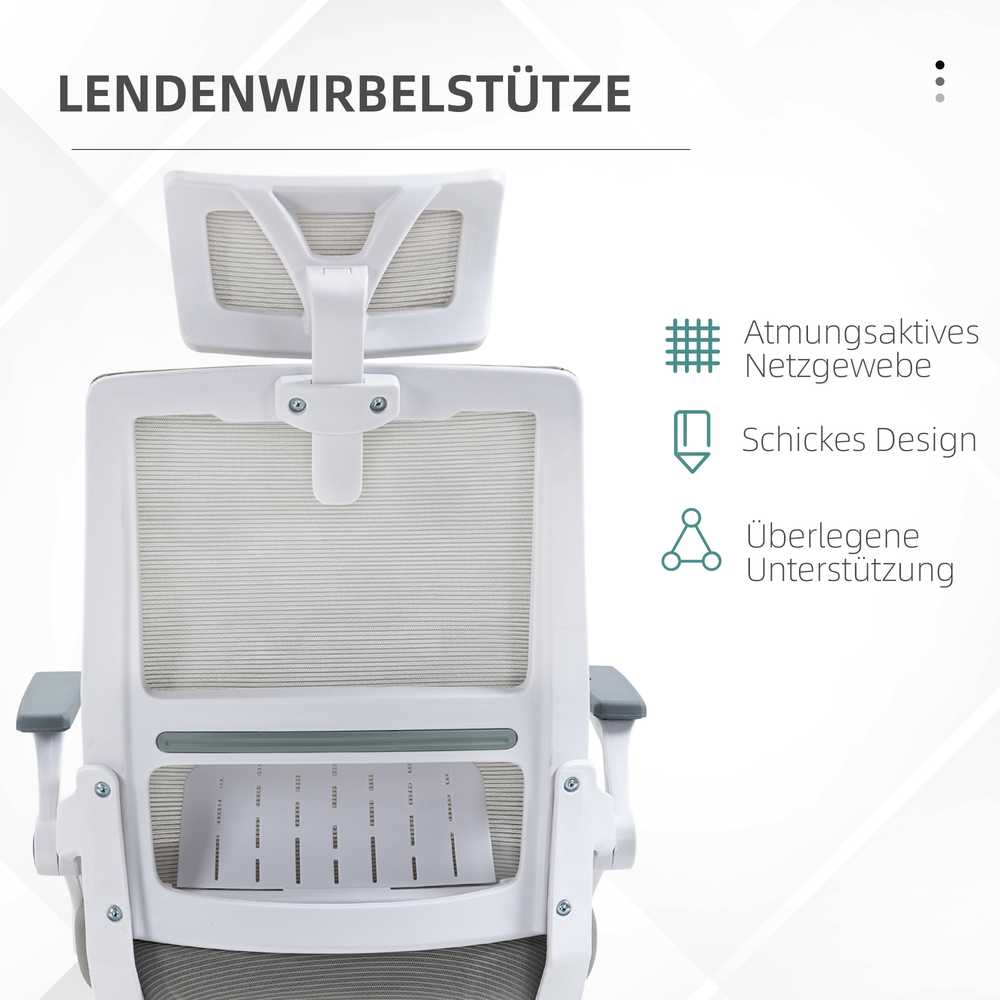 Vinsetto ergonomiška biuro kėdė, reguliuojama rašomojo stalo kėdė su galvos atrama, porankiais, reguliuojamu aukščiu, besisukanti, su supimosi funkcija, juosmens atrama, tinklelis